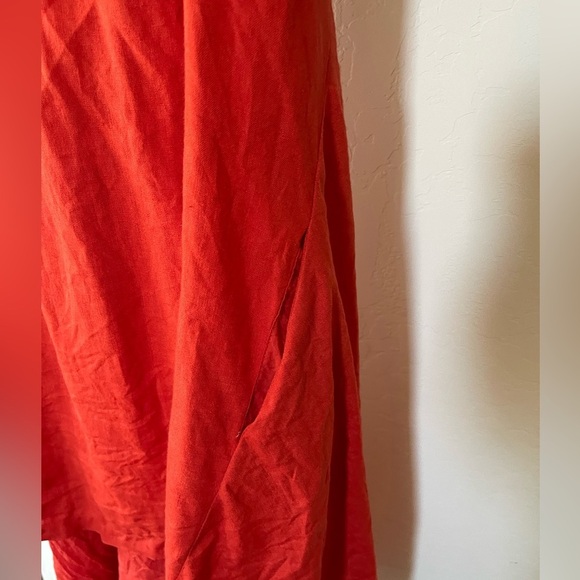 Banana Republic| Vibrant Red 100% Linen Sleeveless Shirt Dress, Lagenlook Style• - Picture 6 of 12